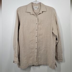 Eileen Fisher Oatmeal 100% Linen Button Up Long Sleeve Shirt Women Size Small